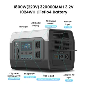 XP1000 1024Wh 220V 1800W(110V 1600W) Portable Power Station, 400W 200W Foldable Solar Panel